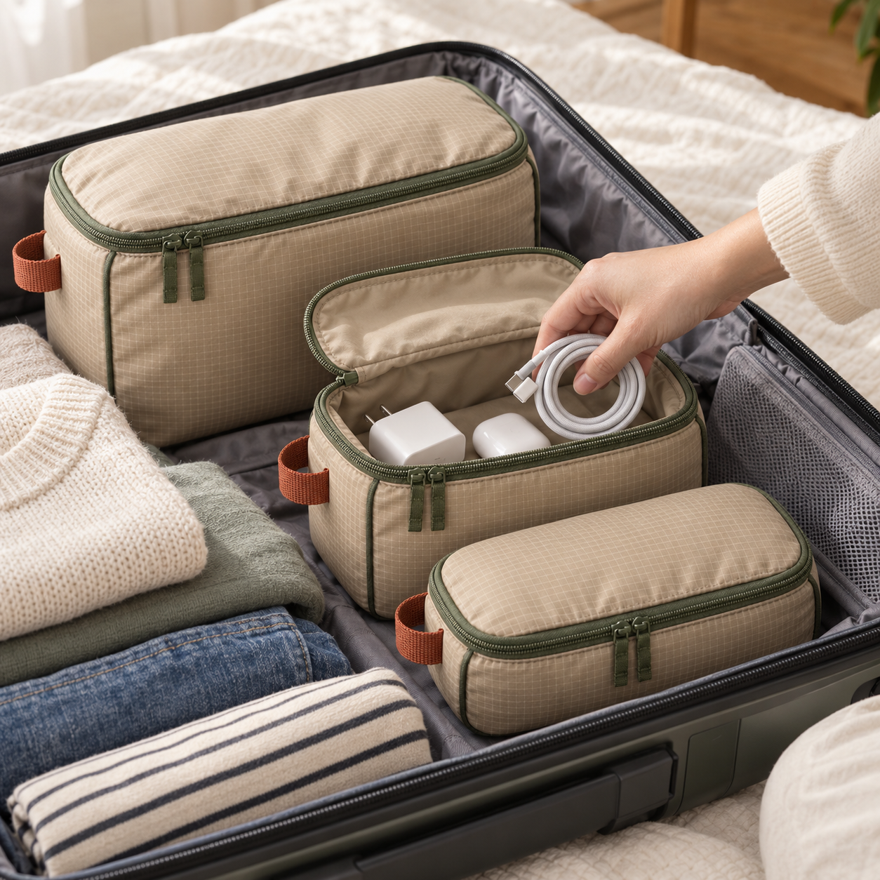 Travel Organizer Pouch Set in use