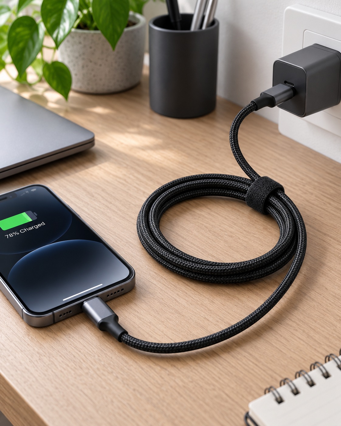 USB-C Fast Charging Cable in use